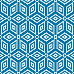 Graphic simple ornamental tile, vector repeated pattern made using cubes and hexagons. Vintage art abstract seamless texture can be used as wallpaper and in textile design.