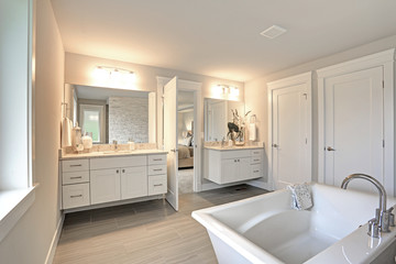 Fototapeta na wymiar Amazing master bathroom with two bathroom vanities