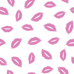 Red lipstick kiss on white background. Vector flat illustration for design. Printing of the lips.