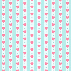 Cute primitive retro seamless pattern with small hearts on striped background