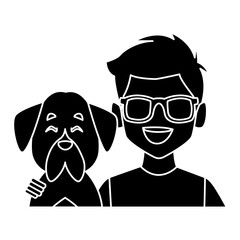 Man with dog cartoon icon vector illustration graphic design