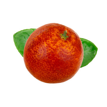 red orange fruit with leaves isolated