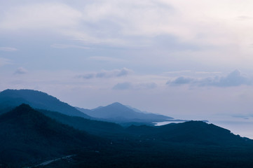 Thailand - Myanmar sunset view and Kraburi river from Khao Fachi, Ranong