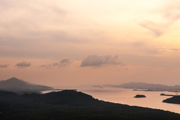 Thailand - Myanmar sunset view and Kraburi river from Khao Fachi, Ranong