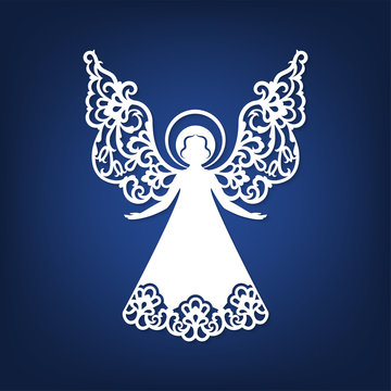 Beautiful angel with ornamental wings and halo
