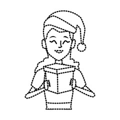 Woman with christmas giftbox icon vector illustration graphic design