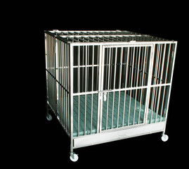 Cage stainless for dog or all animal on isolated black.  Concept pet supplies