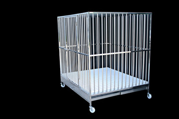 Cages for dog or animals made from stainless steel put on isolated black.
