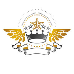 Ancient Crown emblem. Heraldic vector design element. Retro style label, heraldry logo. Antique logotype isolated on white background.