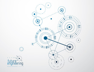 Vector industrial and engineering background, future technical plan. Abstract blueprint of mechanism, mechanical scheme.