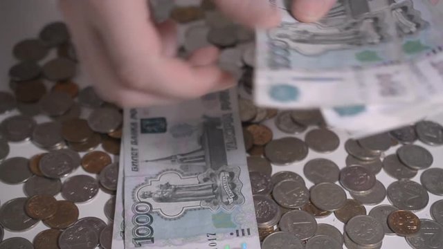 russian money rubbles Hands count money slow motion footage