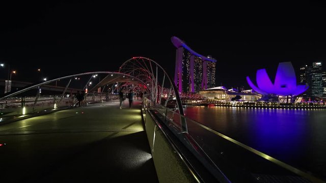 Singapore - November 27, 2017: Beautiful landscape of Marina Bay Sands Singapore. Shot in 4k resolution