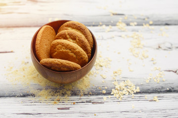 oatmeal cookies in wooden plate