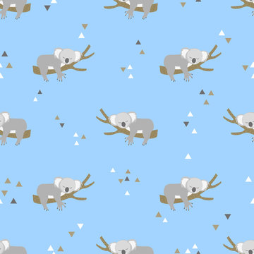 Seamless vector pattern with cute little sleeping koala bears.