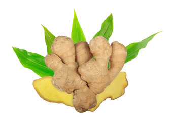 ginger with leaves isolated