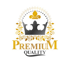 Royal Crown emblem. Heraldic vector design element. Retro style label, heraldry logo. Ancient logotype isolated on white background.