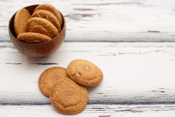 oatmeal cookies in wooden plate