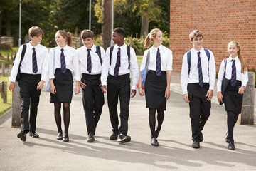 Group Of Teenage Students In Uniform Outside School Buildings