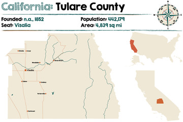 Large and detailed map of Tulare County, California
