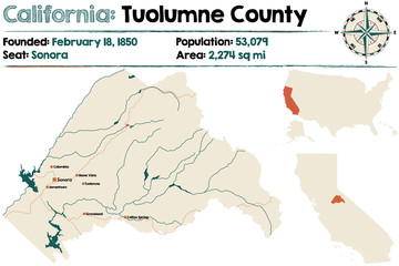 Large and detailed map of Tuolumne County, California

