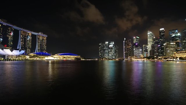 Singapore - November 27, 2017: Timelapse footage of beautiful panorama in Marina Bay Sands Singapore at night. Shot in 4k resolution