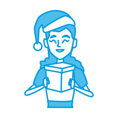 Woman with christmas giftbox icon vector illustration graphic design