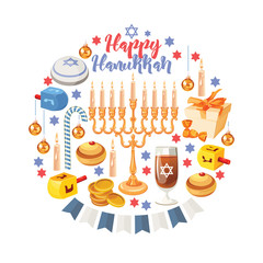 Happy Hanukkah vector greeting card in modern style