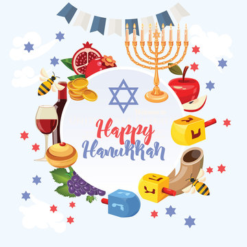 Happy Hanukkah vector greeting card in modern style