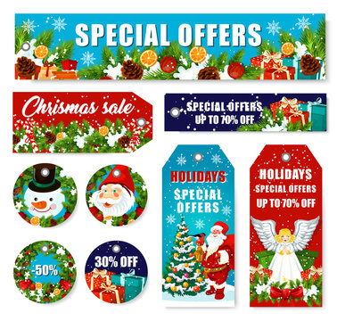 Christmas decorations sale vector shop tags