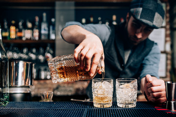 Old fashioned cocktail - whiskey drink, gentlemans beverage