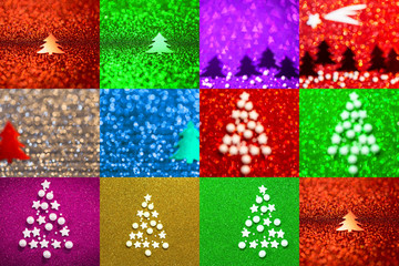 Collection of background with christmas tree and stars Abstract twinkled background with bokeh defocused lights