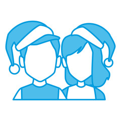 Beautiful couple with christmas hats icon vector illustration graphic design