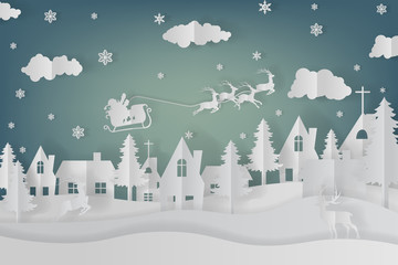 Vector drawing paper cut folding background design illustration for Christmas and New Year.