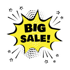 Yellow bubble with BIG SALE word. Comic sound effects in pop art style. Vector illustration.