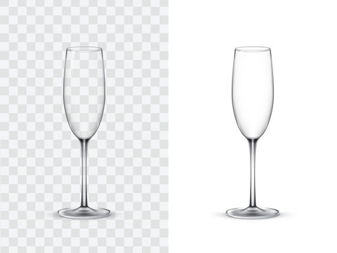 Fototapeta Realistic wine glasses, champagne flute, vector illustration isolated on white and transparent background. Mock up, template of glassware for alcoholic drinks