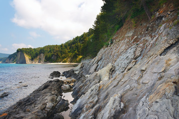 Amazing view of the sea and the forested mountain beach