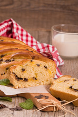 Brioche with chocolate chips.