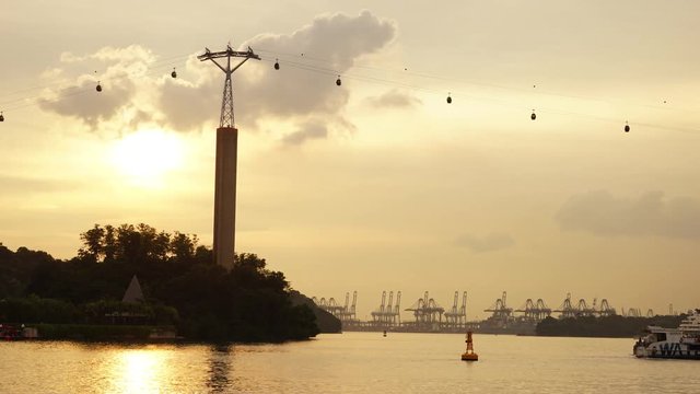 Singapore - November 27, 2017: Stop motion footage of beautiful view of HarbourFront with ship and Singapore Cable Car. Shot in 4k resolution