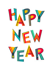 Happy New Year text. Typography for card, poster, invitation or t-shirt. Lettering design, vibrant color letters isolated on white background. Vector illustration.