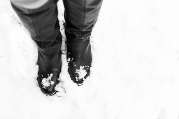 boots in snow. concept winter