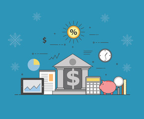 Banking and business on winter background. Financial market. Secure transactions and payments protection, the guarantee security of financial deposits, transactions and savings deposits