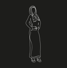 sketch on a black background girl in a long dress