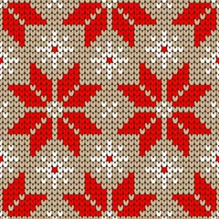 Knitted Poinsettia Red/Beige Seamless Pattern © Jan Engel