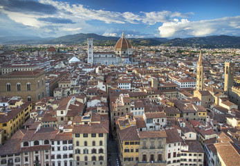 Obraz premium panoramic view to roofs and old architecture in Florence in Italy