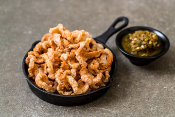 Fried pork rince or Pork snack with Northern Thai Green Chilli Dip