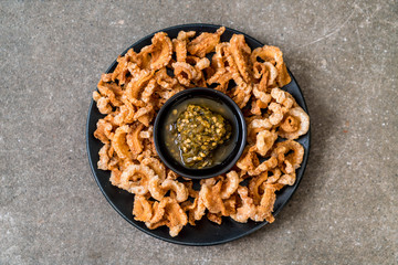 Fried pork rince or Pork snack with Northern Thai Green Chilli Dip