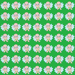 Green background with funny newborn angels