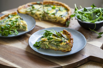 Jersey royal potatoes and asparagus tart