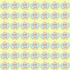 Yellow background with little happy angels in diapers