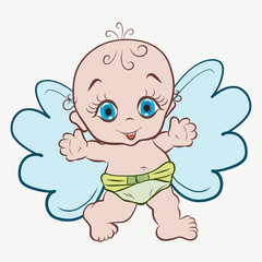 Funny little angel with curls on his head